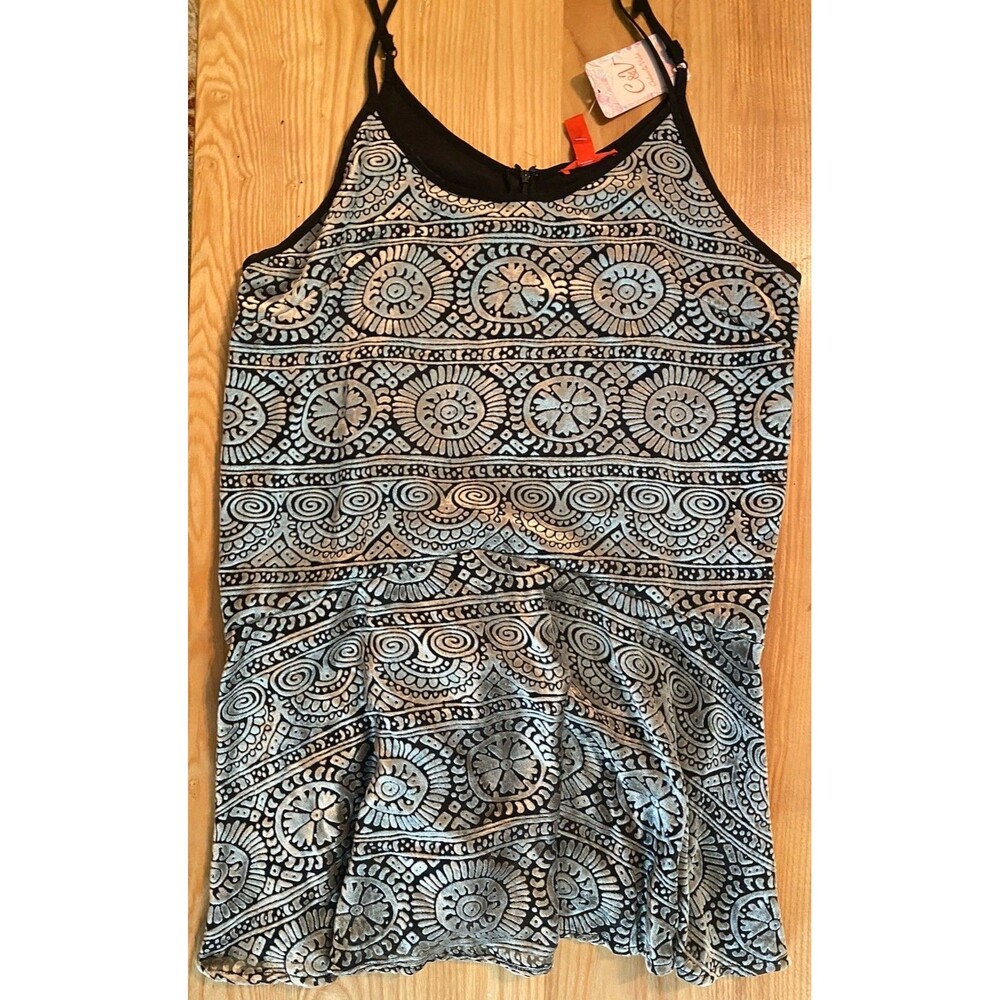 Floral Burnout Velvet Black Silver Layer Tapestry Jacquard Top Tunic Dress Cami